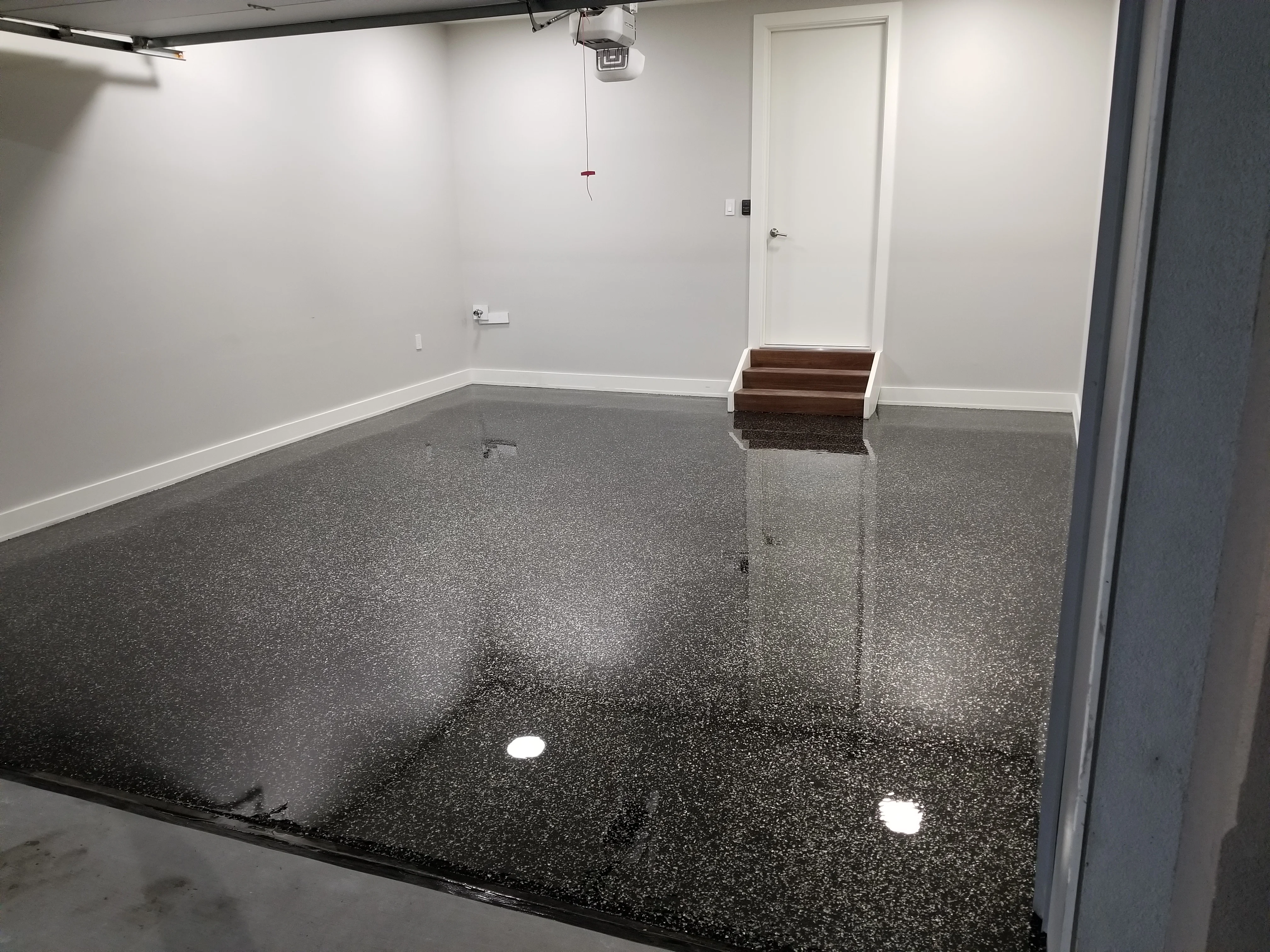 Dark flake epoxy garage floor NC